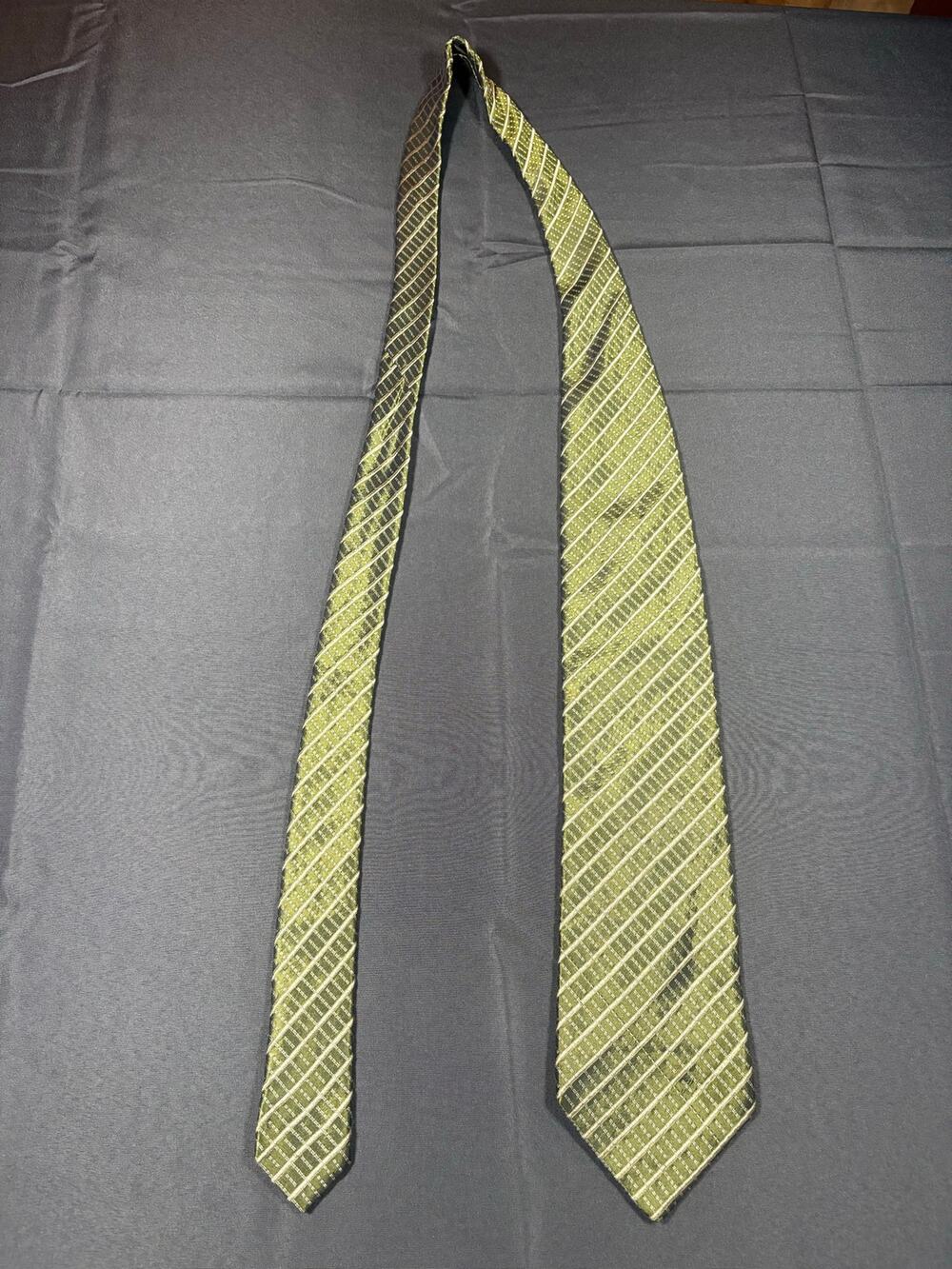 Emporio Armani Men’s Silk Tie Green Geometric Stripe Made in Italy 58”